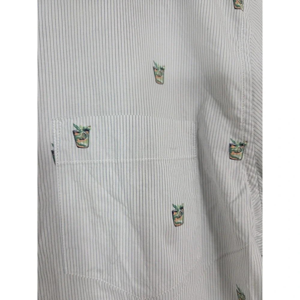 Banana Republic Slim Fit Short sleeve Button Shirt Stripes Succulent Plant L‎